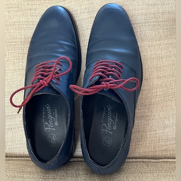 Penguin Men’s Lace Up Leather Oxford Shoes Navy **Flaws. ** - Picture 3 of 17